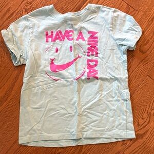 Nike Kids Sky Blue Tee with Pink Graphic